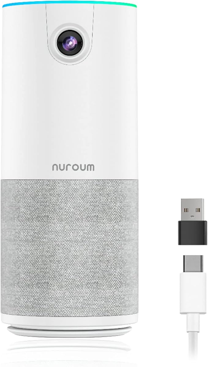 NUROUM C10 Conference Webcam with Microphone Speaker, Portable All-in-1 Design, 1080P 90° Camera for Video Conference, 10ft Voice Pickup/AI Noise Cancellation, USB Plug&Play for PC/Desktop Zoom/Teams