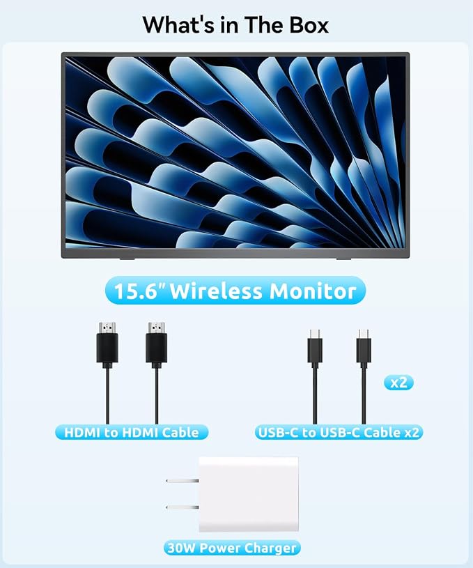 MAGICRAVEN Wireless Portable Monitor for Laptop, 15.6" Portable Monitor with Battery-1080P FHD Second Screen for Home & Office, AirPlay & Miracast Casting, No Cables or Drivers Needed