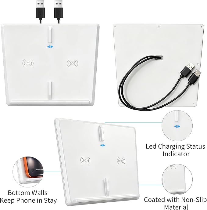 White Wireless Charger for 2017-2020 Tesla Model 3, Dual 15W Tesla Model 3 Wireless Charger Pad, Centre Console Accessory Panel, OEM White Interior Match, Compatible with All Qi Phone