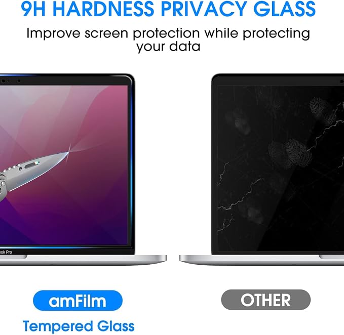 amFilm Designed for MacBook Pro 13 Inch(2016-2022, M1/M2) /MacBook Air 13 Inch(2018-2021, M1) Privacy Glass Screen Protector [Zero Bubbles][9H Hardness][ Anti-Scratch][ Anti-fingerprint]