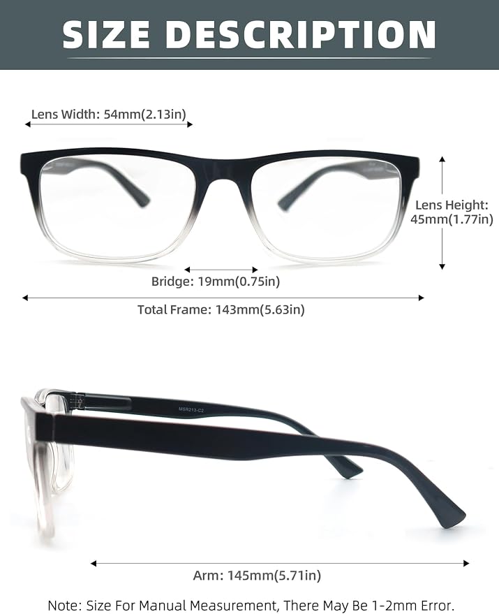 Blue Light Blocking Reading Glasses Men Large Wide Oversized Square Computer Readers Glasses for Big Head/Large Face