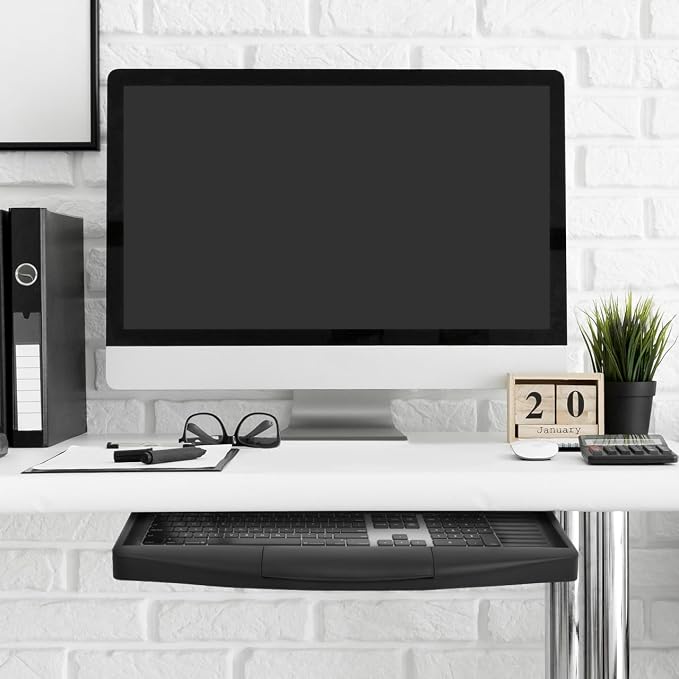 VILLCASE Keyboard Tray Under Desk, Pull Outkey Board Tray for Desk with Drawer C Clamp, 19.6" x 9" Slide-Out Mouse Computer Platform for Home Study Office