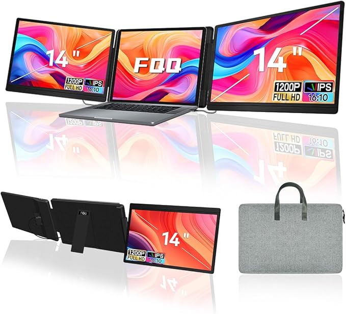 14" Laptop Screen Extender, FHD 1200P IPS Portable Monitor for Laptops 12-16.5", Triple Screen Laptop Monitor Extender, USB-C/HDMI Plug & Play, Dual Screen Computer Monitors for Windows/Mac