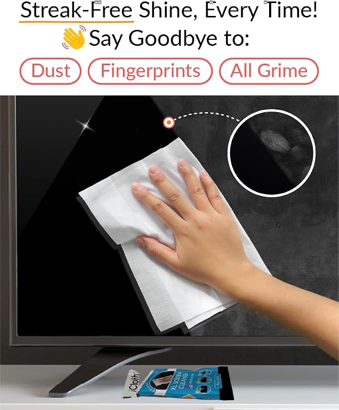 iCloth 70% Isopropyl Alcohol XL Screen and Electronics Wipes, Lint-Free, Streak-Free, Fast-Drying, Removes Dust and Fingerprints, 192 Wipes