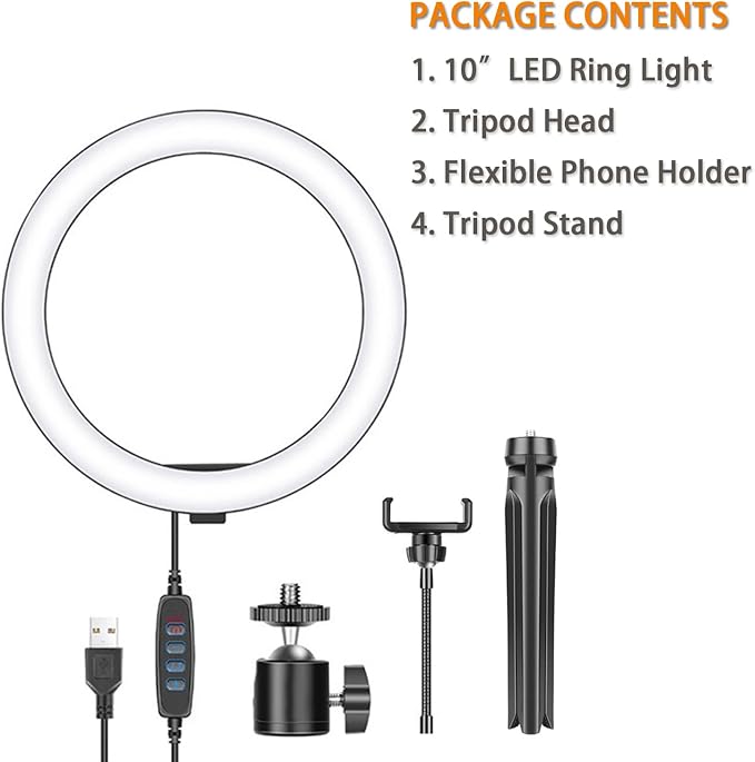 10" Desk Ring Light with Tripod Stand, 3 Light Modes & 11 Brightness Level, Adjustable Selfie Phone Halo Light with Cell Phone Holder for Video Recording, Makeup, Computer Laptop Zoom Meeting