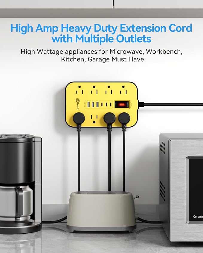 Heavy Duty Power Strip with Surge Protector, 6 USB Ports(3 USB-C), 14 Gauge Extension Cord 6 FT, Industrial High Wattage for Workbench, Workshop, Kitchen, Garage Must Have