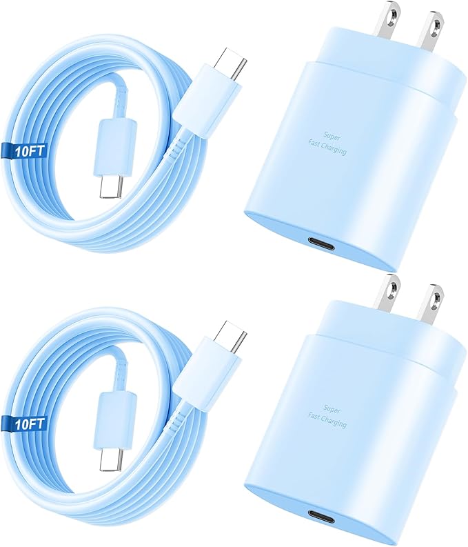 Super Fast Charger Type C, 25W USB C Wall Charger Fast Charging for Samsung Galaxy S26 Ultra/S26/S26+/S25 Ultra/S25/24 Ultra/S24/S23 Ultra/S22 Ultra with 10FT Long Android Type C Charger Cable 2Pack