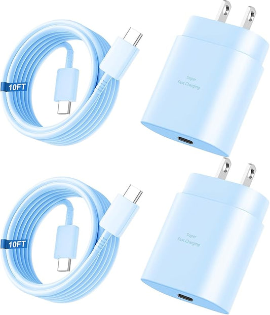 Super Fast Charger Type C, 25W USB C Wall Charger Fast Charging for Samsung Galaxy S26 Ultra/S26/S26+/S25 Ultra/S25/24 Ultra/S24/S23 Ultra/S22 Ultra with 10FT Long Android Type C Charger Cable 2Pack