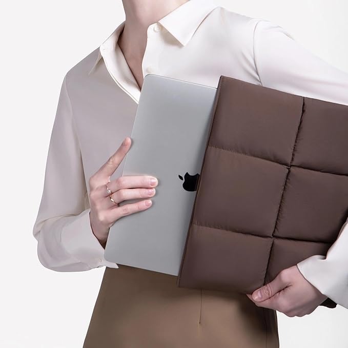 Comfyable Puffy Laptop Sleeve 13 Inch 14 Inch, Quilted Puffer Laptop Carrying Case for Women, Pillow Case Compatible with MacBook Air/Pro M5 M4 M3 M2 Pro/Max 2026, 13" MacBook Neo A18, Mocha Brown