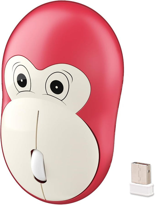 Lomiluskr Cute Monkey Wireless Mouse, Silent Mice, 2.4G Wireless Mice, Candy Colors, Kawaii Mouse for Girls and Kids (Red Monkey)