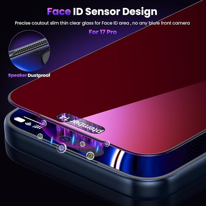 WSKEN for iPhone 17 Pro Max Privacy Screen Protector - Purple Gradient Anti Blue Light Eye Protection [Auto-Dust Removal] Shatterproof Tempered Glass Screen Protector 17 Pro Max, 2 Pack