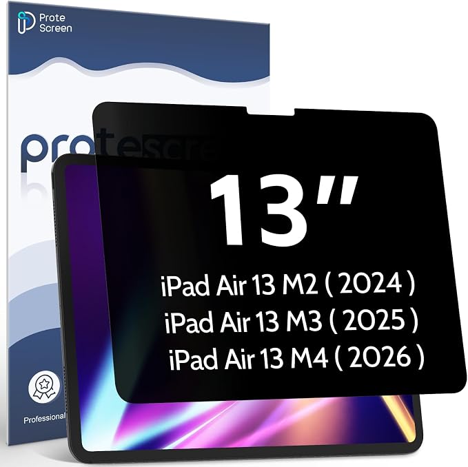 Privacy Screen Protector Compatible With iPad Air 13 Inch 2024-2026 (M2/M3/M4, 6th/7th/8th Gen), Anti Glare Blue Light Spy Filter Private, High Sensitive Bubble-Free Easy Install Black Security Screen Shield