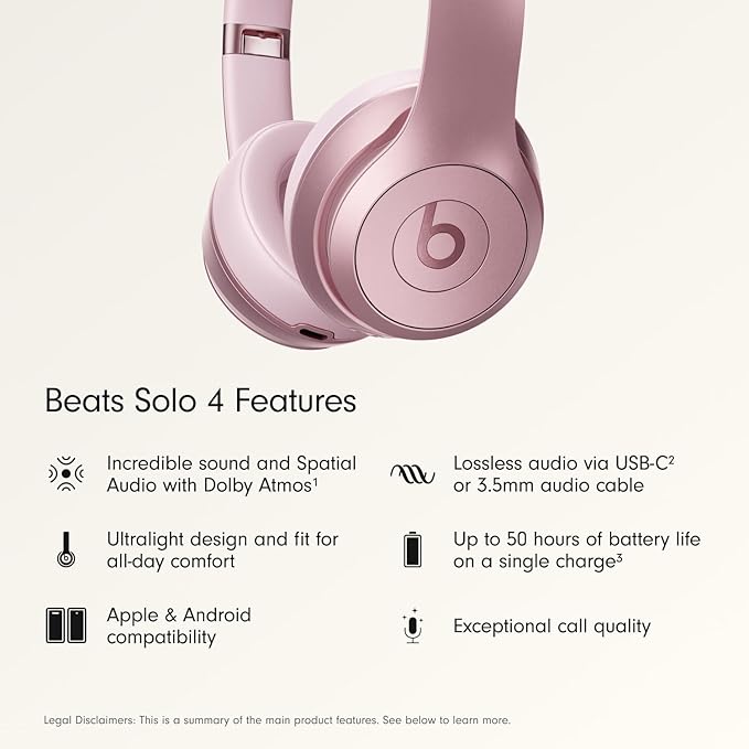 Beats Solo 4 with AppleCare+ for Headphones (2 Years) - Metallic Pink