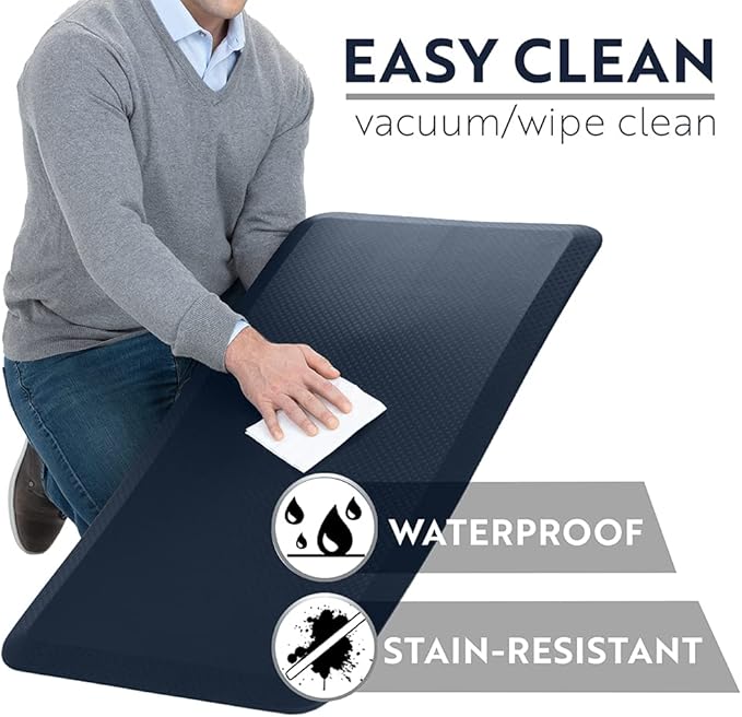 KANGAROO Anti Fatigue Mats for Kitchen Floor, Reduce Foot, Knee, Back Pressure, 3/4 Inch Thick Cushioned Ergonomic Mat, Waterproof Comfort Rug for Under Sinks, Standing Desk, Store Floors, 17x24, Navy