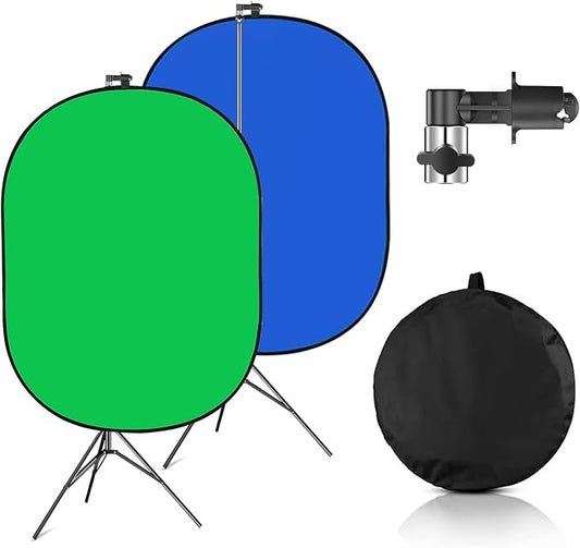 Portable Green Screen Chromakey Backdrop with Stand,59 * 39 inch Pop Up Collapsible Backdrop,Foldable Blue&Green Screen 2 in 1 Backdrop for Photo and Video Shooting,Gaming (Green & Blue)