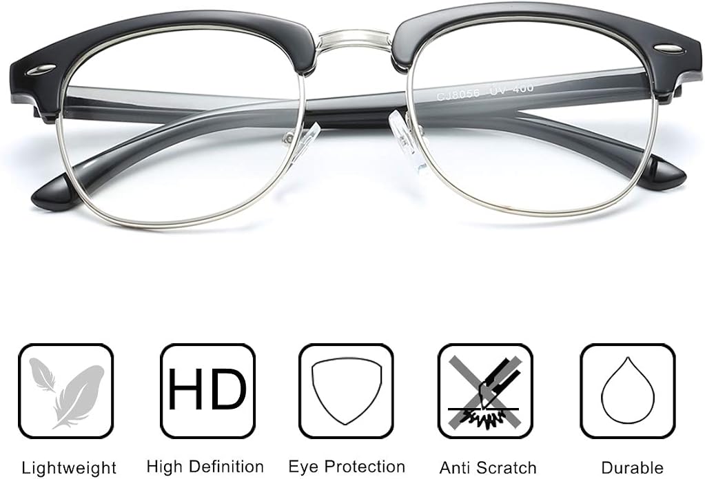 Fashion Vintage Classic Semi-Rimless Half Frame Clear Lens Glasses