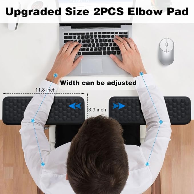L-Shaped Desk Edge Cushion, 2-Piece Elbow Pad for Desk with Ergonomic Memory Foam Support,Non-Slip Arm Rest Pad, Wrist Rest for Computer Keyboard Office Home Black