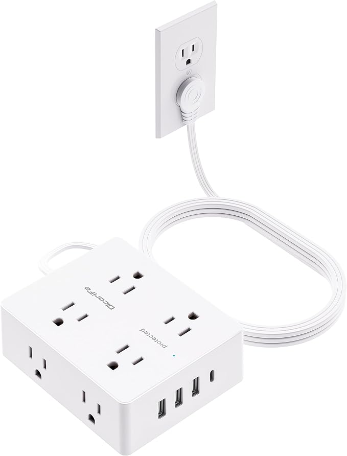 Surge Protector Power Strip 15 ft Cord, Olcorife Ultra Thin Flat Plug Extension Cord, 8 Outlets 4 USB Ports(1 USB C), Flat Plug Outlet Extender, College Dorm Room Essentials, White