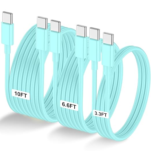 3-Pack Green [3.3FT+6.6FT+10FT] 60W USB C to USB C Cable, Type C Fast Charging Cable for iPhone Air 17 16e 16 15 Pro Plus Pro Max，for Galaxy S25, for iPad Pro/Air/mini, for MacBook Pro/Air and More