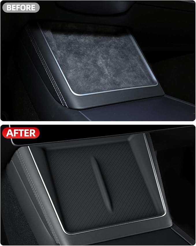 Black Center Console Silicone Mat for Tesla Model Y Juniper 2025-2026, Center Console Wireless Charging Phone Pad for Tesla Model Y Accessories (Style B)