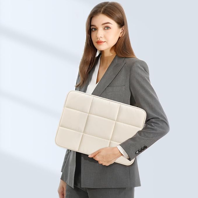 MOSISO Laptop Case 14 inch, 14 inch Puffy Laptop Sleeve Compatible with HP Lenovo Dell ASUS Acer, HP Stream, Dell Latitude, Lenovo IdeaPad, Rectangle Quilted Puffer Computer Bag for Women, Sand