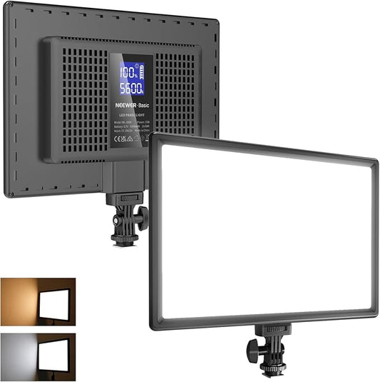 NEEWER Basics 13" LED Video Light Panel, 20W Ultra Thin Bi Color Dimmable DSLR Camera Soft Photo Key Lighting for Streaming Studio Photography Podcast Recording, 8000mAh/3200-5600K/CRI97+, NL-192B
