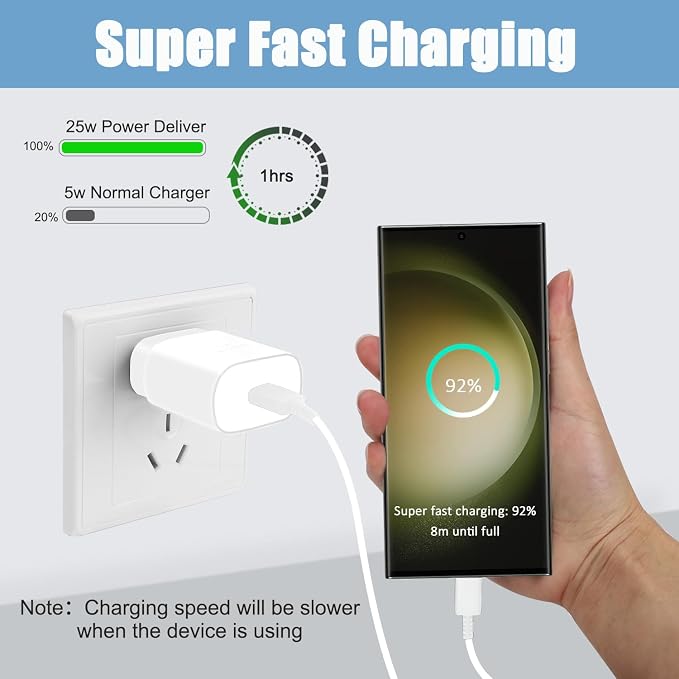25W Super Fast Charger Type C, S24 S23 Ultra Charger PD/PPS USB C Super Fast Charging Block &8FT Type C Cable Cord for Samsung Galaxy S26/S25/S25 Ultra/S25+/S24/S23/S23+/S23Ultra/S22/S22+/S22Ultra/S21