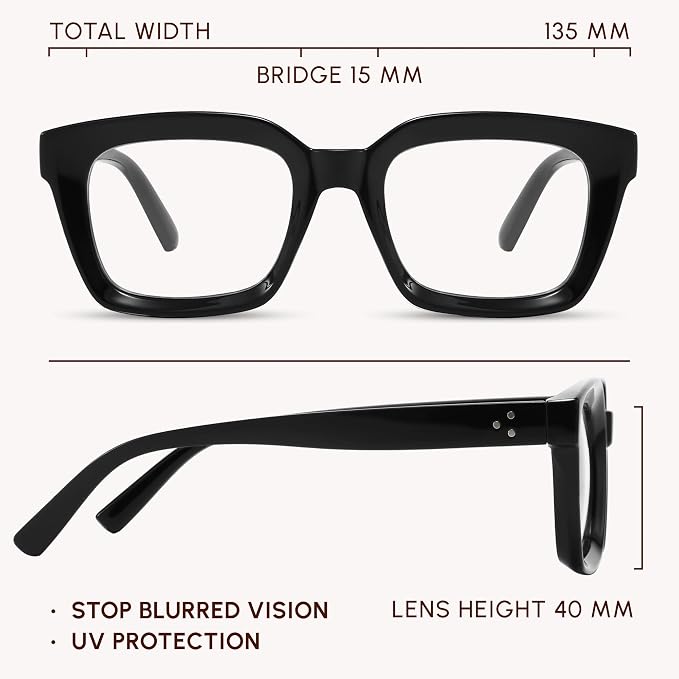 IBOANN Oversized Blue Light Glasses for Woman, Funky Fashion Glasses With Preppy Look, Reduce Screen Fatigue Computer Glasses