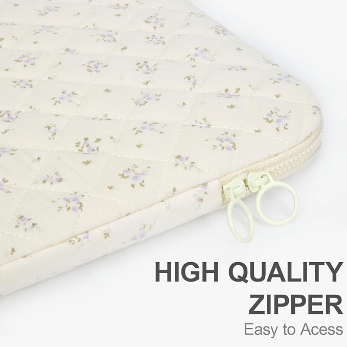 Puffy Laptop Sleeve 13-15.6 Inch Corduroy Quilted Laptop Protective Case Cute Floral Computer Sleeve Protective for MacBook (B-Purple, 15-16 Inch)