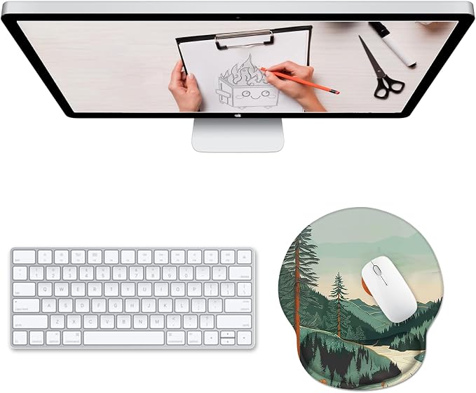 Hancynir Ergonomic Mouse Pad Wrist Support, Sunset Mountain Mouse Pads with Wrist Rest, Computer Mousepad for Desk with Non-Slip Base, Comfortable Mouse Pad for Work Accessories Office Supplies Decor