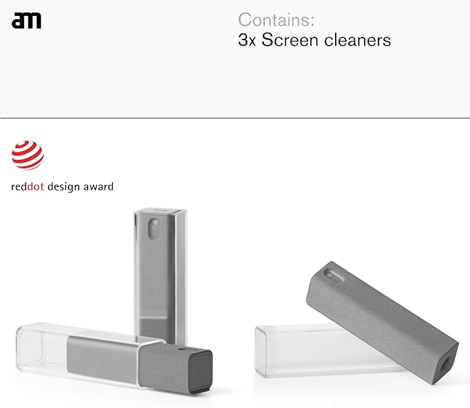 am Screen Cleaner Mist Spray with Microfiber Cloth – Alcohol-Free Screen Cleaning Kit for Phones, Tablets, Laptops, TVs & Car Displays, 3 Pack, Gray