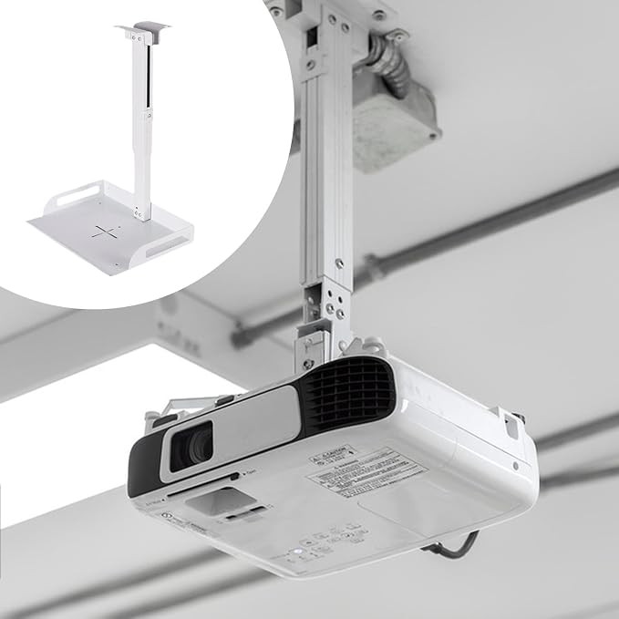 Ceiling Mount with Tray for Projector/Camera 43-65cm Height Adjustable Iron Versatile for Living Room Home Video Conferencing, White