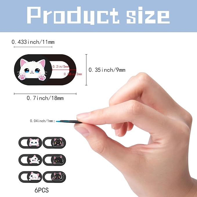 6Pcs 6 Styles Cat Camera Cover Slide Webcam Privacy Cover Cute Cats Design Ultra-Slim Camera Blocker for Laptop Desktop Computer Tablet Phone Notebook Mini PC Accessories Home Office Use