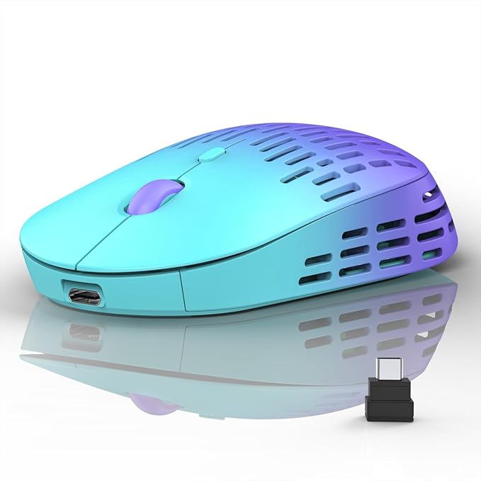 RAPIQUE Bluetooth Wireless Mouse, Dual Mode Rechargeable Silent Computer Mice with 2.4G Type C Receiver, USB C Mouse for MacBook, Laptop, Surface Pro, Chromebook, Tablet (Mint Green to Purple)