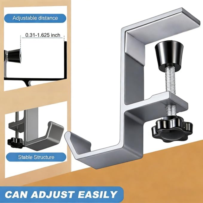 Headphone Stand - Aluminum Alloy Headphone Holder, Under Headset Stand for Desk Fit for PC Gaming Headset Hanger Hook Suitable for Office, Computer, Student Class Desk, Handmade Creator Table (Grey)