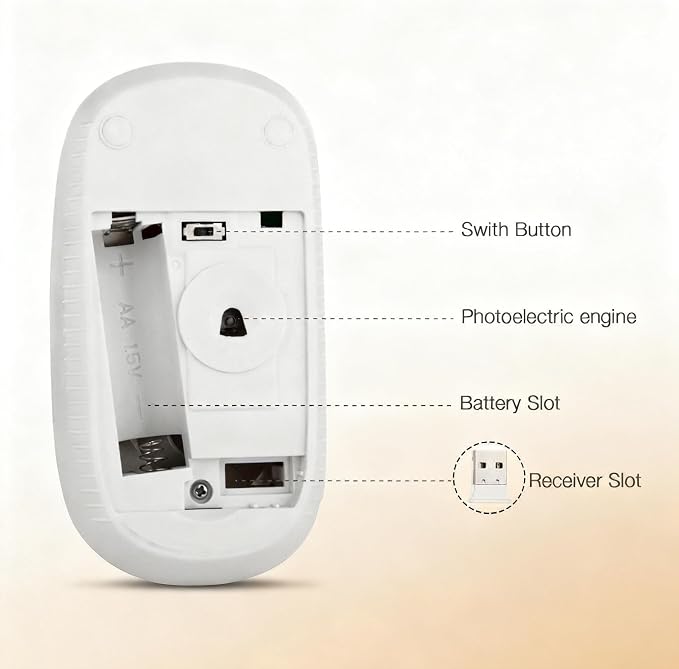 Unipows Wireless Mouse - 2.4G Slim Portable Computer Mouse with Nano Receiver, Less Noise Mobile Optical Mice for Notebook, PC, Laptop, Computer, Mac (White Gold)