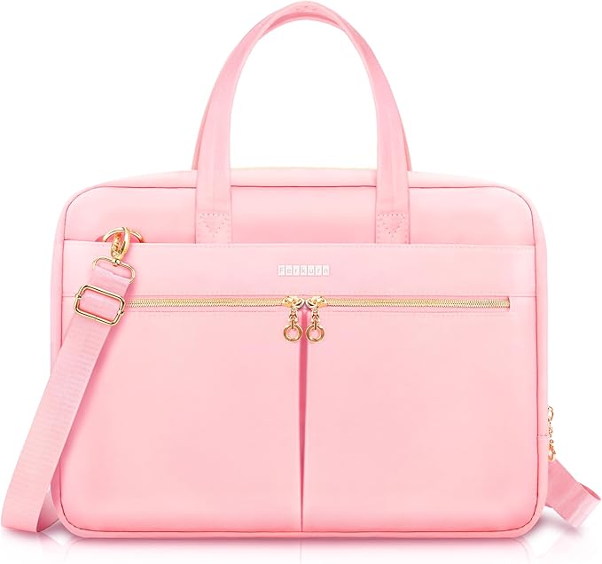Ferkurn Laptop Bag Case Women Men Computer Bag Compatible with MacBook/HP/LG/Dell, Shoulder Strap Slim Carrying Messenger Briefcase, Pink, 15.6-16 Inch