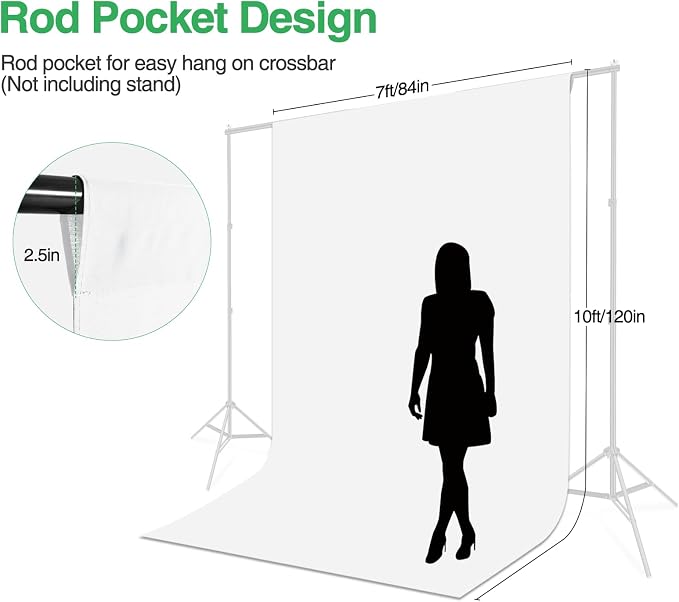 White Backdrop for Photoshoot 7x10ft (WxH), White Backdrop Curtain Backdrop for Photography Polyester Collapsible Background Screen for Portrait, Product Video, Pet, Photo Studio