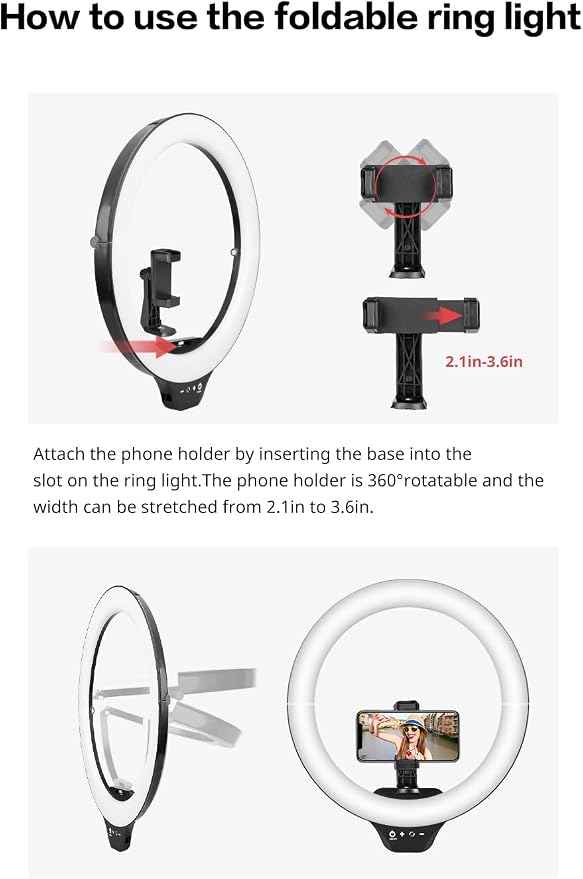Sensyne 14" Ring Light with Tripod Stand, LED Circle Light with Phone Holder, for Photo Selfie, Video Recording, Zoom Meeting
