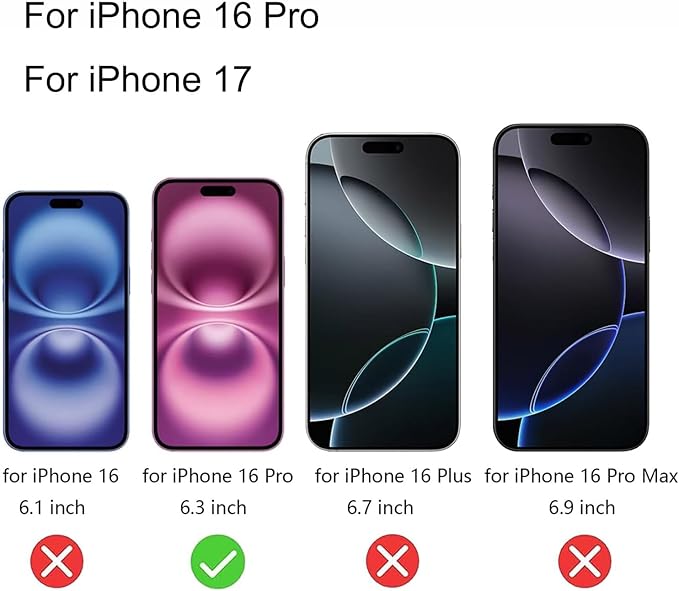 2 Pack Anti-Blue Privacy Tempered Glass for iPhone 16 Pro/iPhone 17 Anti-Spy Screen Protector Film Electroplated Gradient Colorful 6.3 inch