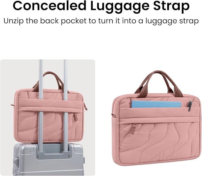 tomtoc 13-14 Inch Protective Puffy Laptop Carrying Bag for Women, Lightweight Laptop Briefcase Fits 13-inch Macbook Air M5 2026 & Neo A18, 14" MacBook Pro, Work Bag Case Handbag with Organized Storage
