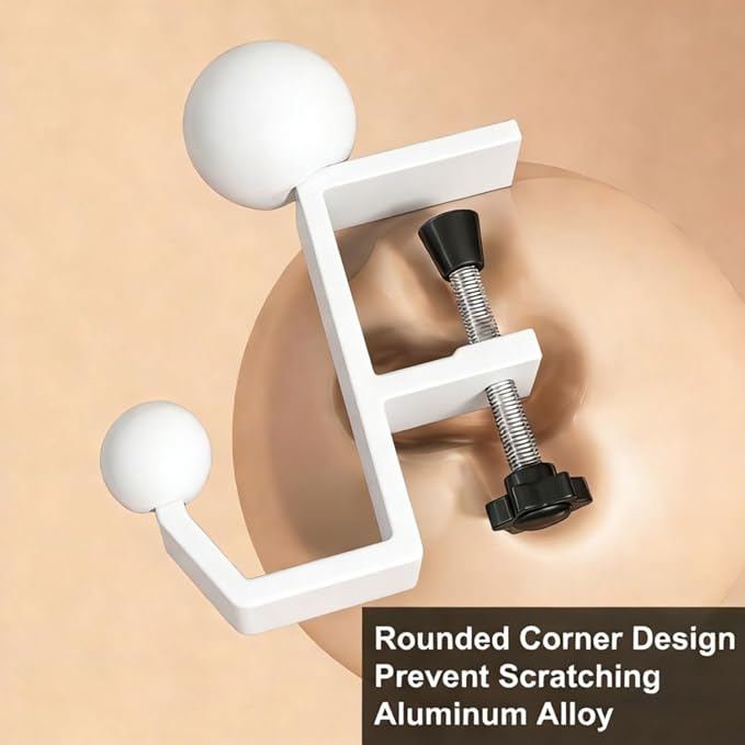 Headphone Stand - Aluminum Alloy Headphone Holder, Under Headset Stand for Desk Fit for PC Gaming Headset Hanger Hook Suitable for Office, Computer, Student Class Desk, Handmade Creator Table (White)