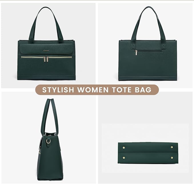 LOVEVOOK Laptop Bag for Women 15.6 Inch Tote Work Professional Leather Computer Briefcase Waterproof Handbag Shoulder Large Capacity Business Teacher Office Crossbody Purse, 131# Dark Green