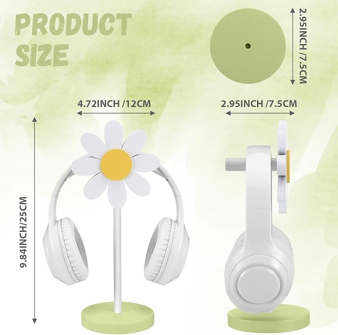 Yookeer Daisy Headphone Stand Cute Headphone Stand Decorative Gamer Gifts for Women Wood Table Decor for Gamer Room Office Desk for Girl Girlfriend Office Worker