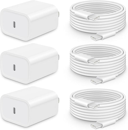 CXX iPhone 17/16/15 Fast Charger [3-Pack] 20W USB C Wall Charger with 6FT C-to-C Cable Compatible with iPhone 17/16/15 Series, USB-C iPad Pro/Air/Mini & More