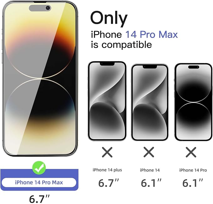 NEW'C 3x Privacy for iPhone 14 Pro Max Screen Protector (6.7 inches)+ 3x Camera Lens Protector, Sensor Protection, Tempered Glass Film + Dust Plug - Enhanced Privacy Angle of 28 Degrees