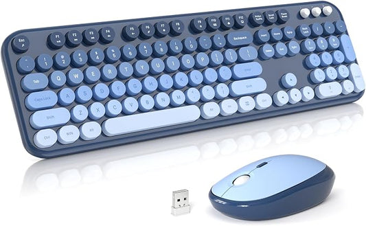 MOFII Wireless Keyboard and Mouse Combo, 2.4GHz Retro Typewriter Keyboard Full Size, Quiet Click Mouse, USB Receiver Plug and Play, for PC, Laptop, Desktop, Windows (Sea Blue Gradient)