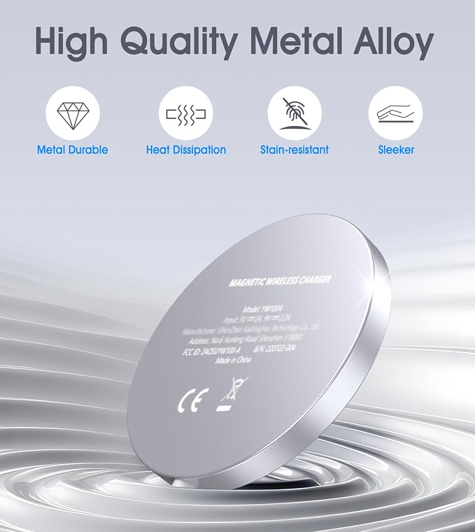WRVVR for Apple Mag-Safe Charger 2 Pack, Magnetic Wireless Charger for iPhone 17/17 Pro/17 Pro Max/Air/16 15 14 13 12 Pro Max Plus mini, Charging Pad for Airpods Pro 3 2,Strong Magnet, Silver