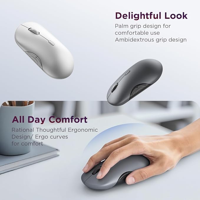 Lenovo 700 Multi-Device Wireless Mouse, Bluetooth or 2.4 GHz USB-A Connection, Connect up to 3 Devices, 36 Month Battery Life, Luna Grey