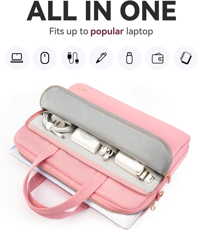 15.6 16 Inch Laptop Bag Case for Women Men Compatible with MacBook Pro M5/HP OmniBook Omen Envy/Dell Pro Inspiron/Lenovo Yoga IdealPad, Messenger Carrying Briefcase Computer Bag Case, Pink